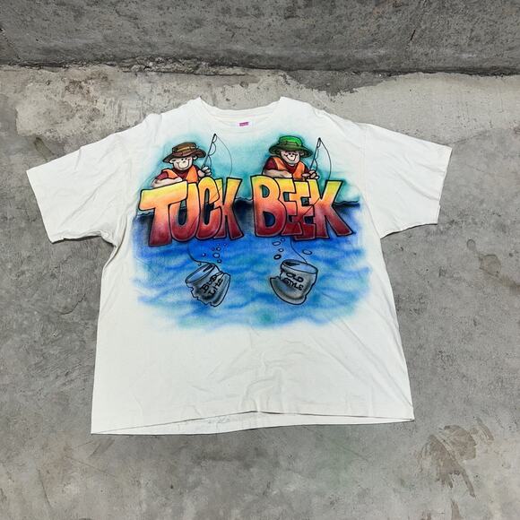 Vintage 80s Beer Tuck‎ Beek Fishing T Shirt Mens Large Parody Funny Size Xl - Picture 1 of 6